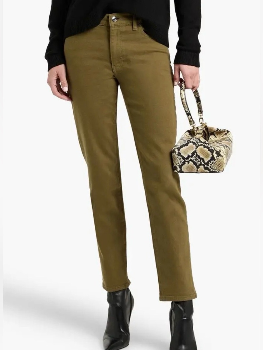 Frame The Borrowed Mid- Rise Straight-Leg Boyfriend Jean in Army Olive Green 30